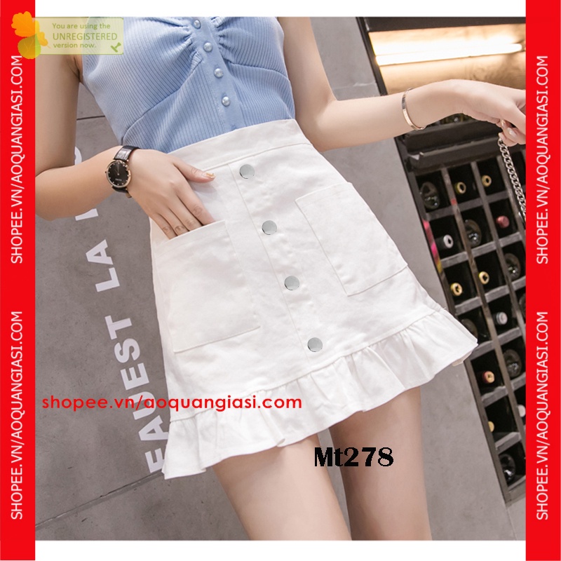 Chân váy nữ kaki đuôi cá 4 nút màu Đen, trắng Size S,M,L rẻ đẹp hàn quốc chuẩn store freeship 50k ALOHA
