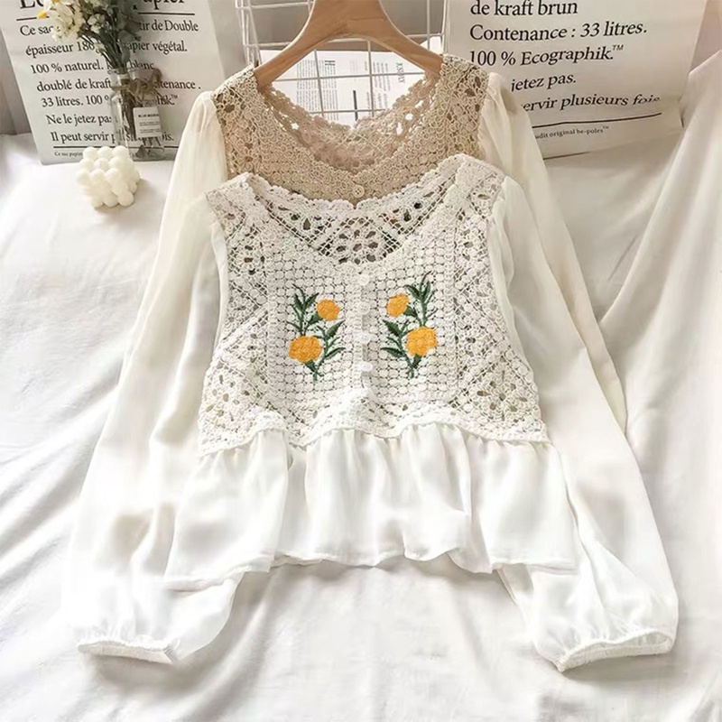 Brroa Áo Peplum Dệt Kim Dài Tay Viền Bèo Nhún Họa Tiết Hoa Cho Nữ