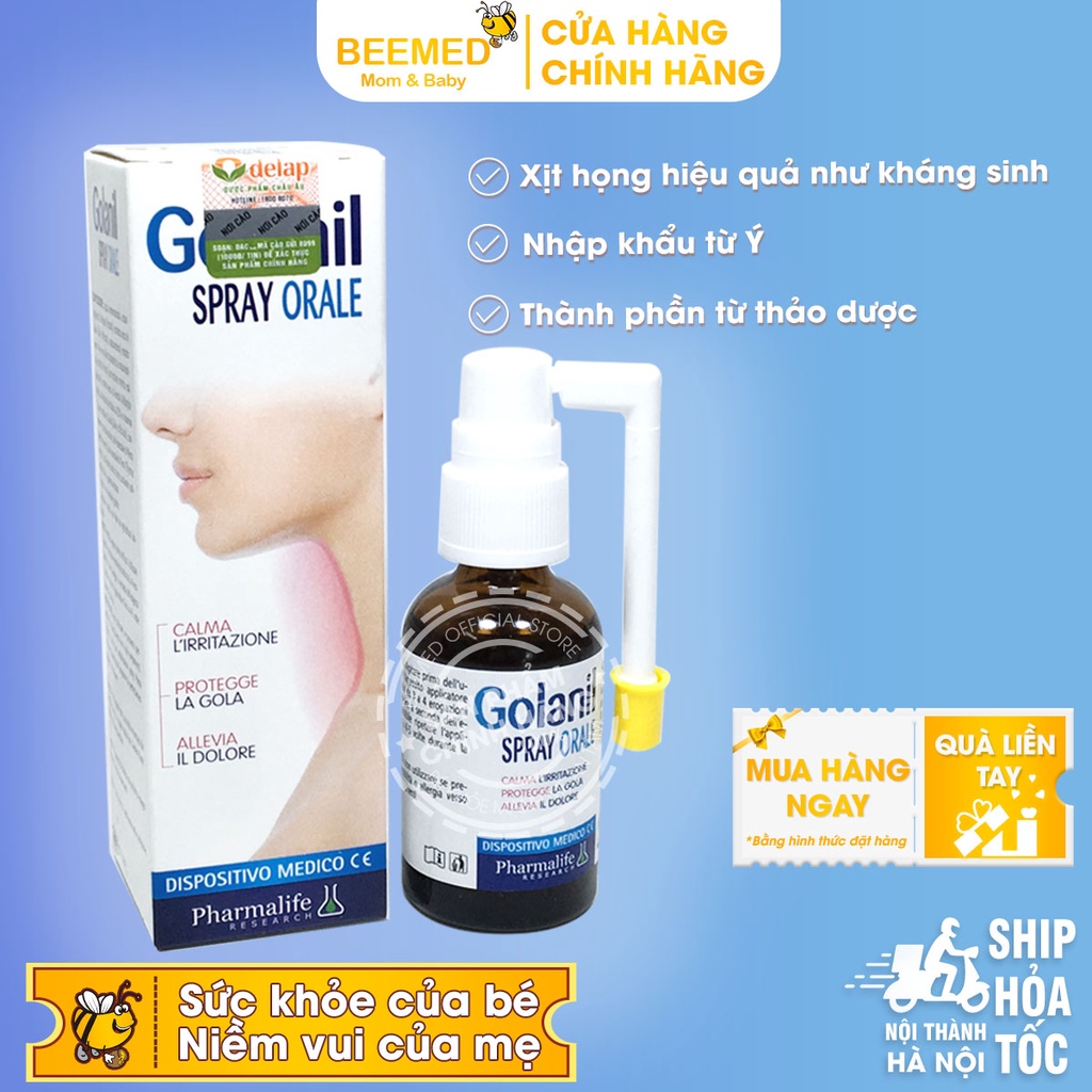 Xịt Golanil Spray Orale - đánh bay đau rát họng, ngăn ngừa viêm họng từ thảo dược cho người lớn