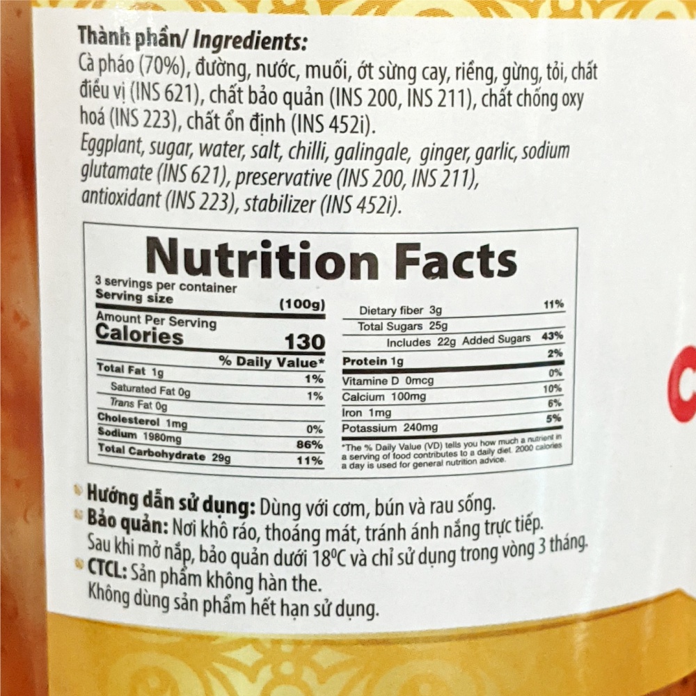 Cà Pháo Chua Cay Sông Hương Foods Hũ 390g - Ăn Kèm Cơm, Bún, Phở, Mì Tôm, Ăn Vặt, Thịt Nướng
