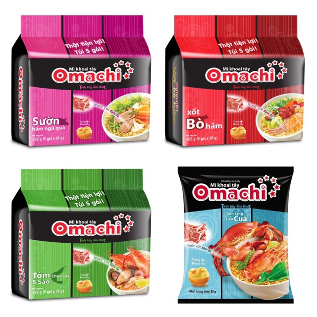 Combo 20 gói mì khoai Tây Omachi mix ngẫu nhiên vị (sườn/bò/chua cay)