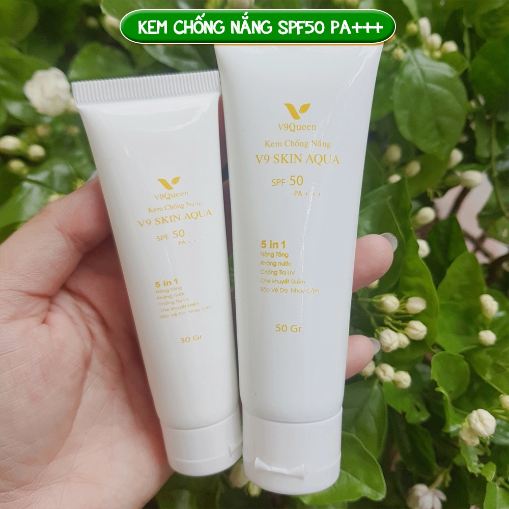 Kem chống nắng nâng tone V9Queen SPF50+ bảo vệ khỏi tia UV PA+++ V9 Skin Aqua 30g - 50g