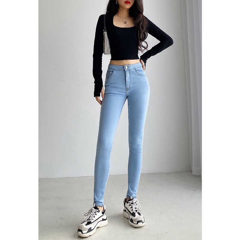 Quần jean nữ lưng cao co giãn có túi CHERRY, quần bò cạp cao bigsize skinny jeans dáng ôm trơn dài T022 | BigBuy360 - bigbuy360.vn