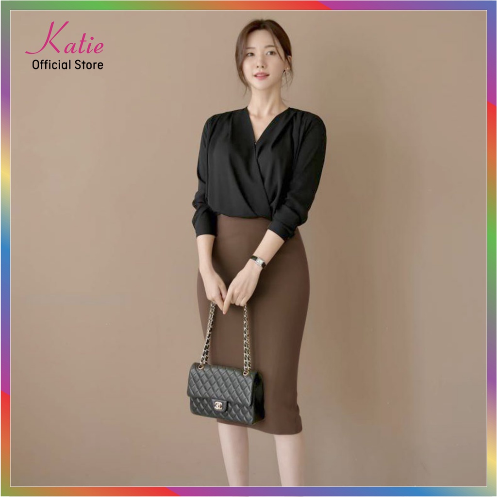 Chân Váy Ôm Bút Chì Qua Gối Màu Nâu Tây Katie Váy Công Sở Thun Hàn Co Giãn 4 Chiều, Size 40-80kg Cv802