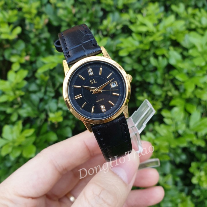 Đồng hồ nữ SL dây da mềm có lịch mặt đồng hồ mỏng ôm tay tặng pin dự phòng
