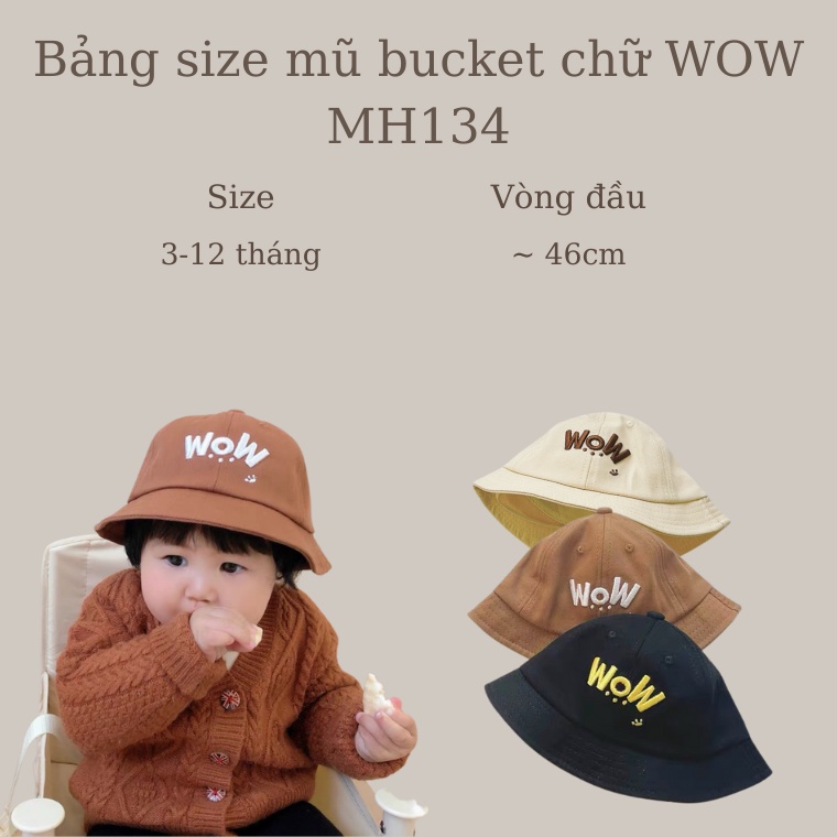 Mũ nón tai bèo, mũ bucket họa tiết chữ WOW dễ thương cho bé MH134 Mimo Baby