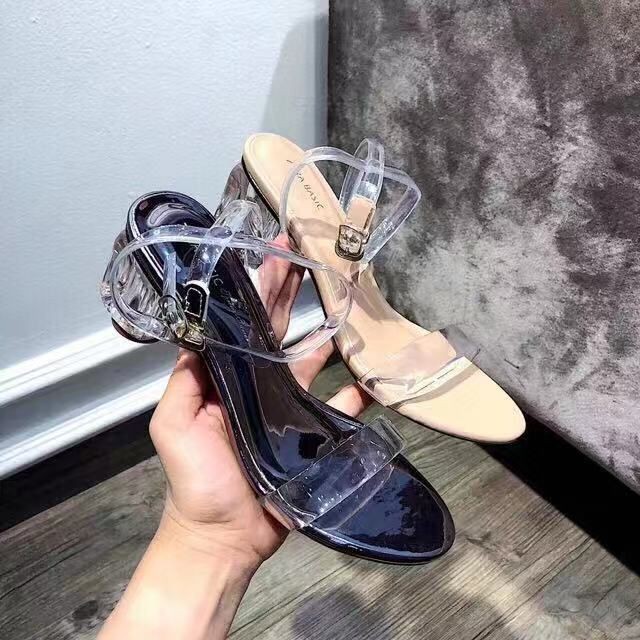 Sandal gót  5p có da và đen