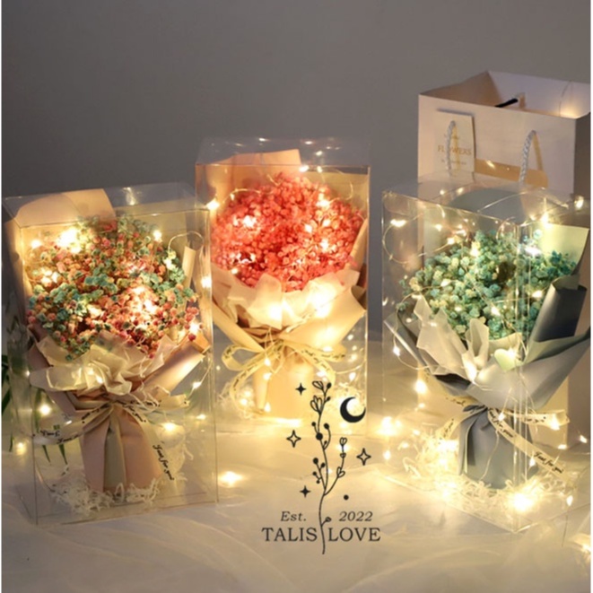 Bó hoa baby khô vĩnh cửu kèm túi quà tặng valentine, sinh nhật, tỏ tình, cầu hôn