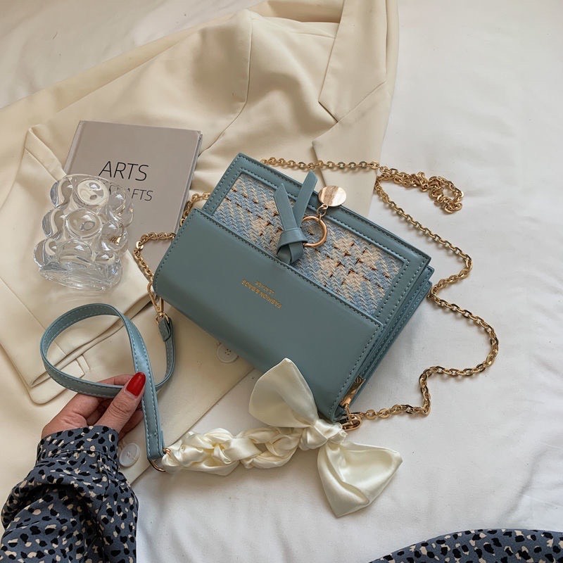 Túi đeo chéo nữ túi xách 2022- kẹp nách phối vải tweed trẻ trung thắt nơ thời trang hàn quốc-TONGKHOQUANAONU