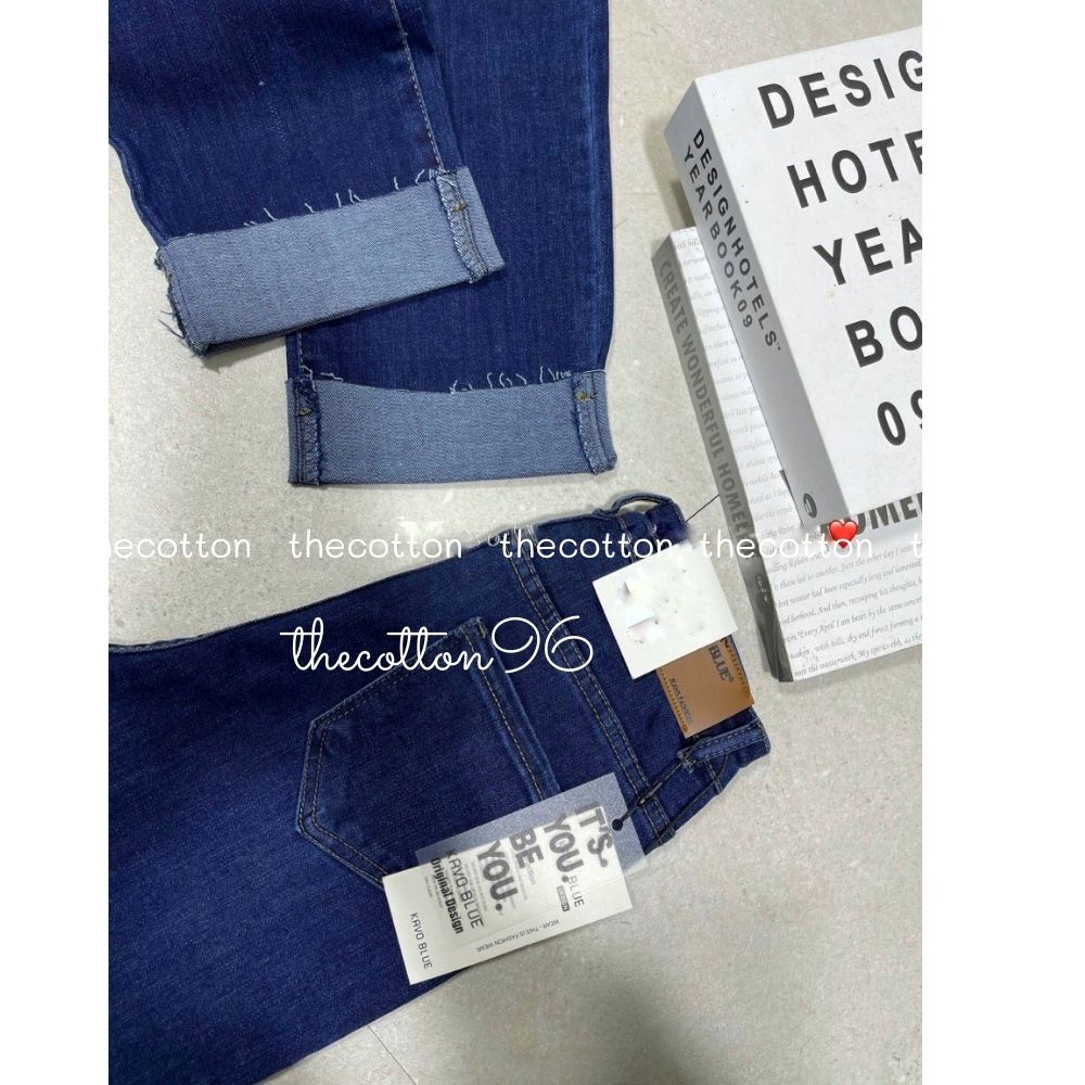 Quần Bò Gập Gấu Co Giãn Hàn Quốc Quần Jeans Nữ Xanh Đậm Lưng Cao TheCotton | BigBuy360 - bigbuy360.vn