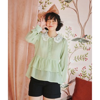 Bleubird áo cổ ren babydoll pistachio top