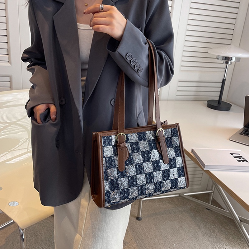 Túi Đeo Vai Bằng Vải canvas Hoa Văn Kẻ Ô Thời Trang Dành Cho Nữ