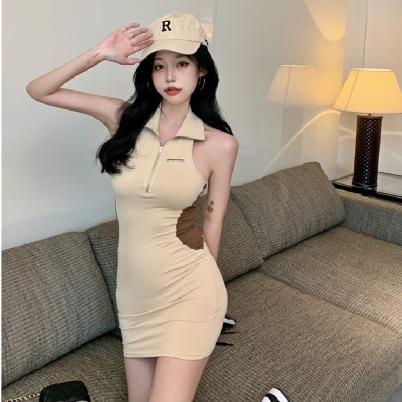 Đầm Cổ Polo Dáng Ôm Thời Trang Mùa Hè Hàn Quốc Quyến Rũ Cho Nữ