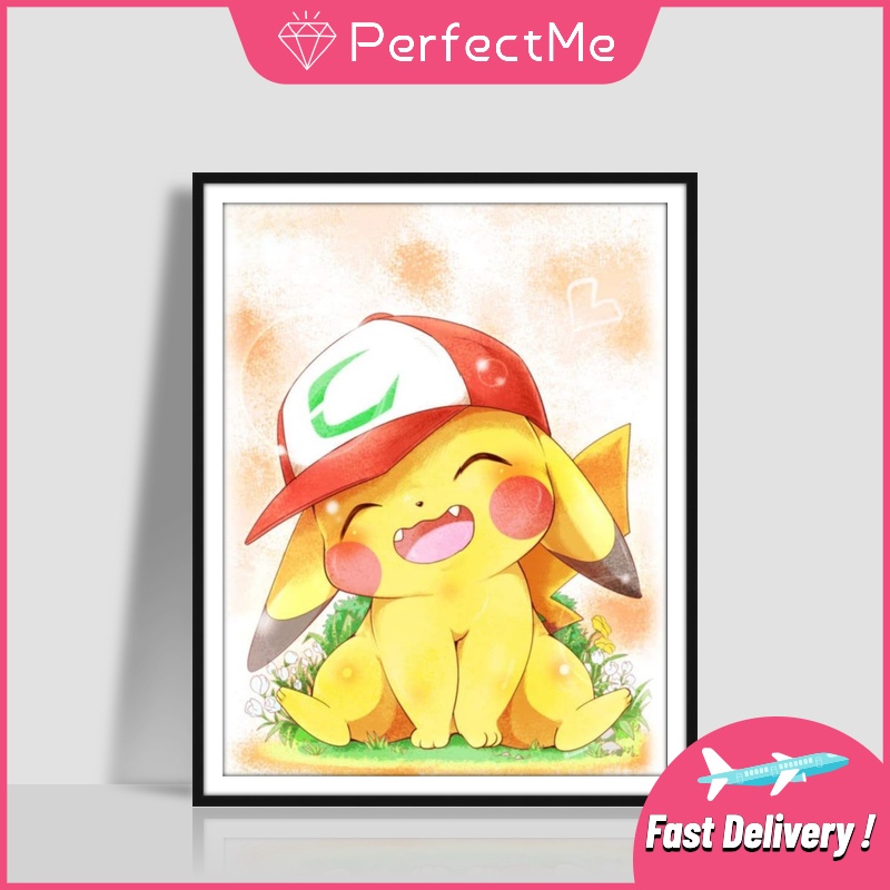 Bộ tranh đính đá 5D tự làm 30x40cm hình Pikachu hoạt hình dễ thương