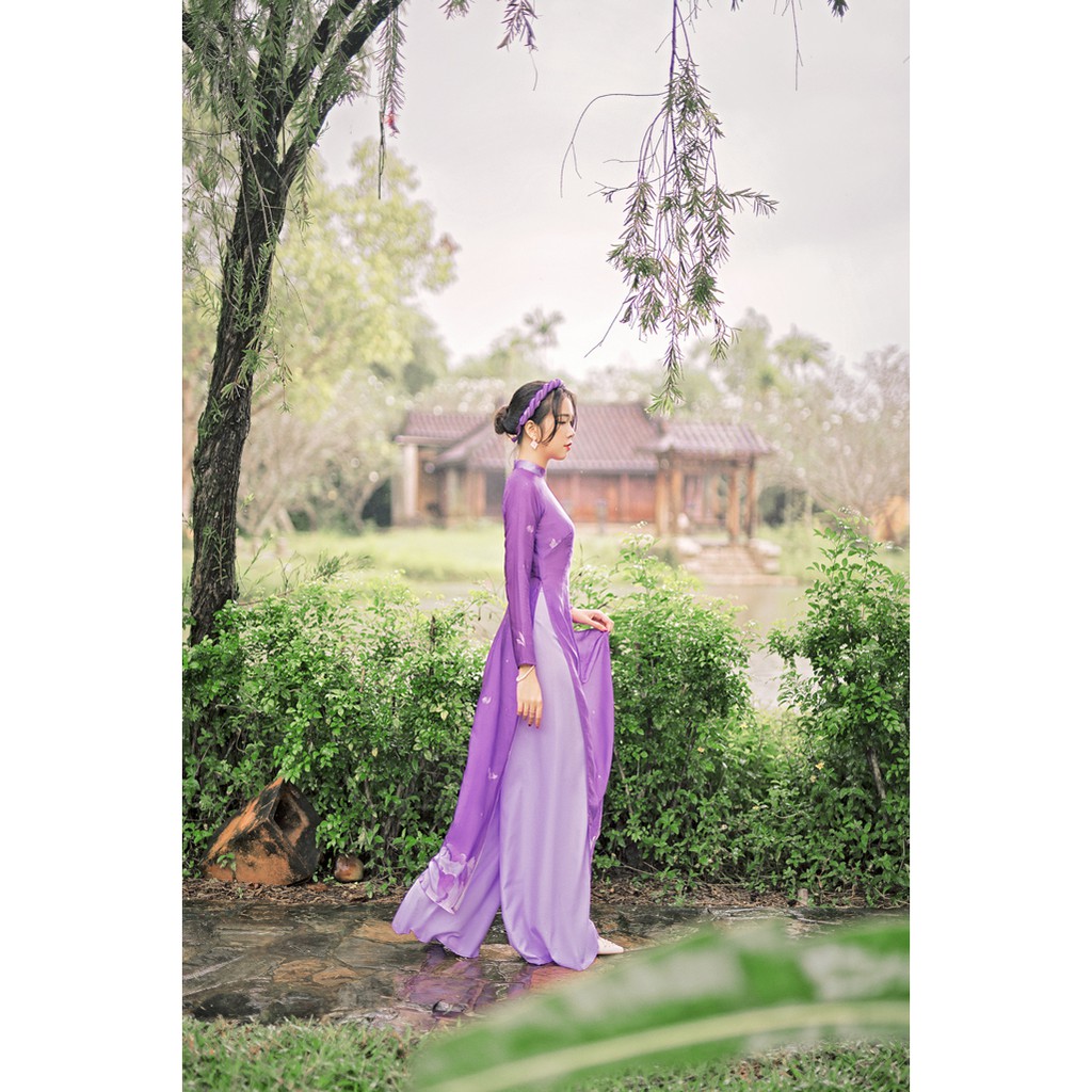 Sumire Store Áo dài in Truyền thống Diên Phúc Tím