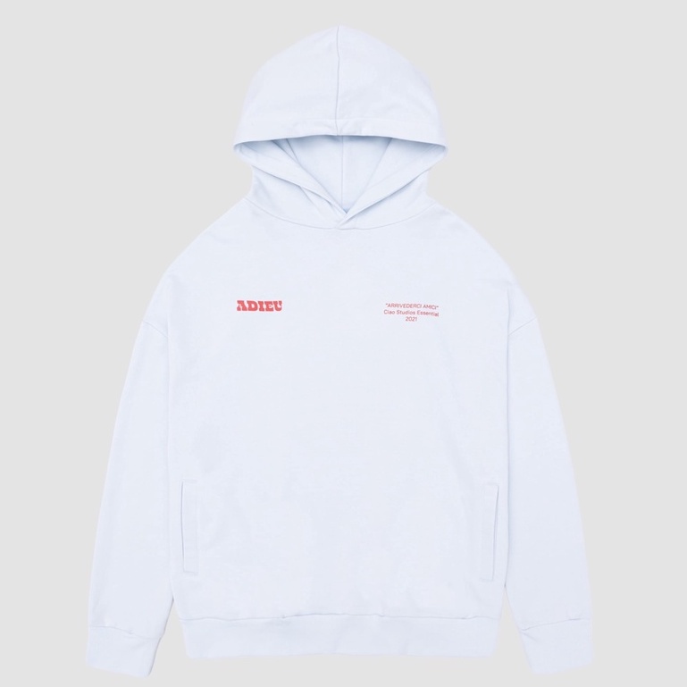 Áo nỉ có mũ dáng rộng unisex CIAO Blue Adieu Essential Hoodie