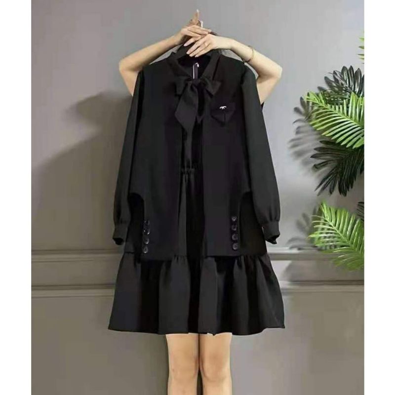 Set Váy sơ mi mix áo gi- Lê kèm Ảnh thật