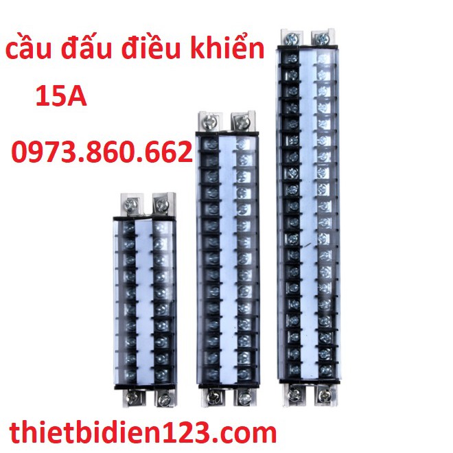 Cầu đấu điều khiển 15A 10 mắt, 20 mắt loại xịn xò - TD1510, TD1520, đế nẹp thanh rail nhôm, có chặn 2 đầu