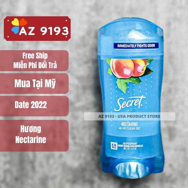 [Hàng Mỹ - Date Mới] Lăn Khử Mùi Nữ Secret, Dạng gel, 73g - Khô Thoáng, Hương Tự Nhiên, Không Vàng Áo - AZ 9193 | BigBuy360 - bigbuy360.vn