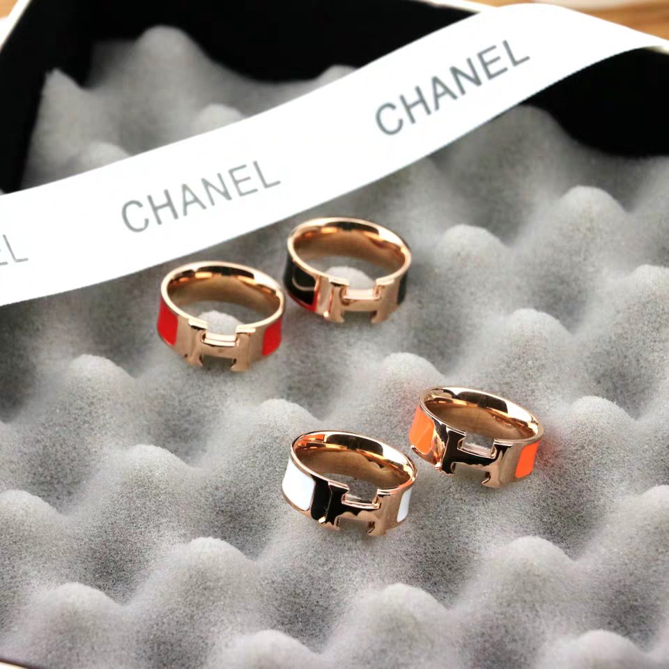 Nhẫn nữ mạ vàng hồng 18K khắc chữ H phong cách Âu Mỹ