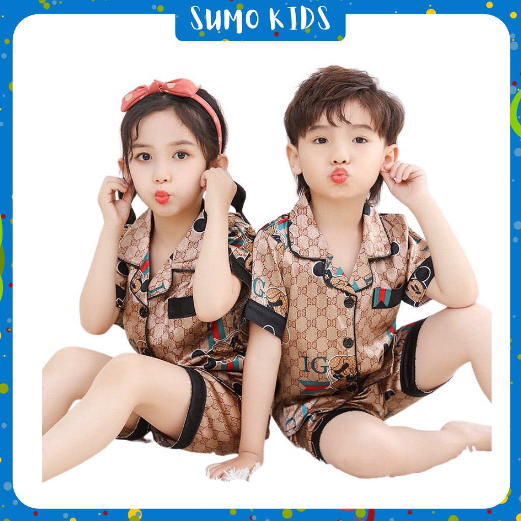 Đồ ngủ Pijama Cho Bé Cộc Tay In Hình Gu Chì Cực Cute, Bộ Pyjama Cho Bé Từ 7-28kg - SUMO KIDS
