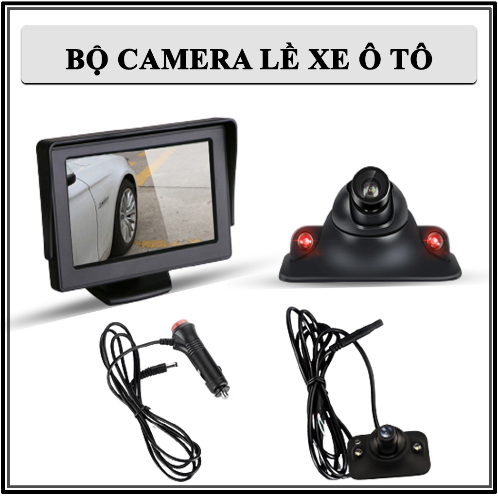 Camera Cặp Lề Ô Tô - Combo Màn Hình 4.3 LCD + Camera Căn Lề Không Cần Khoan Gương