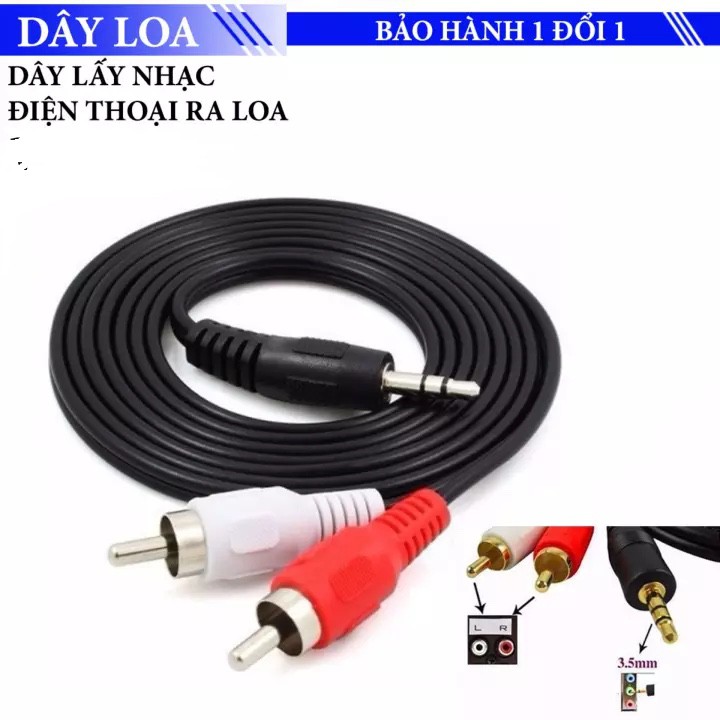 [Mã ELFLASH3 hoàn 10K xu đơn 20K] Dây Loa 1 Đầu 3.5 Ra 2 Đầu AV Hoa Sen ( dài 1.5M - 3M - 5M )