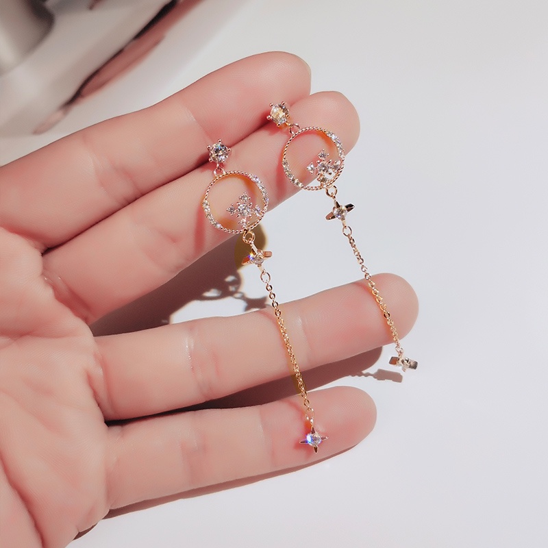 [Jiudolan] Khuyên Tai Dài Đính Đá Zircon Thanh Lịch Cho Nữ