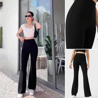 Quần nữ cạp cao ống loe màu đen