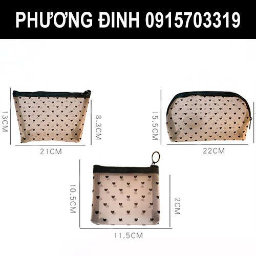 Túi đựng mỹ phẩm, đồ trang điểm trong suốt vải lưới BENTOY MILKJOY