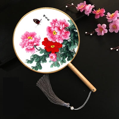 Quạt tròn cổ trang cán gỗ