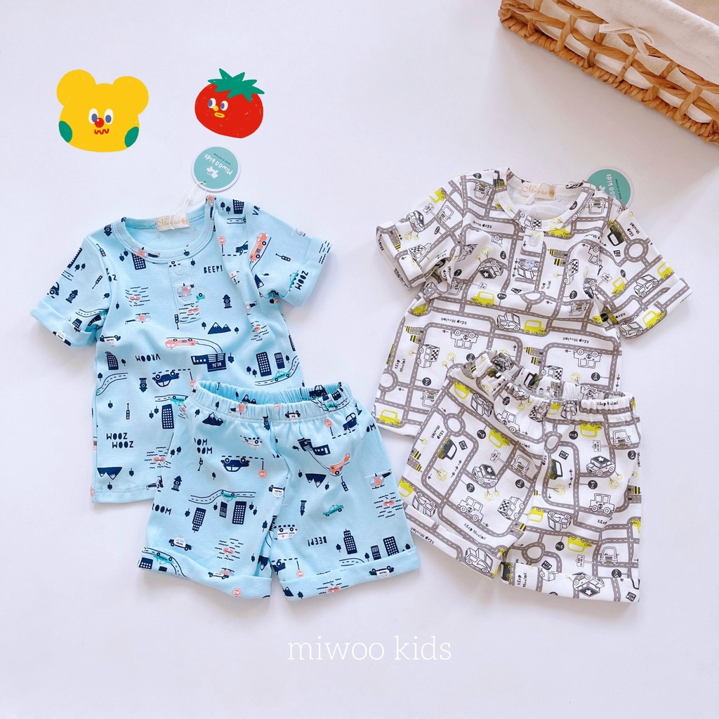 (8-22kg)Bộ thun đùi bé trai Miwoo kids họa tiết cá tính phối lai lật xịn sò bảng màu 3(ảnh thật)