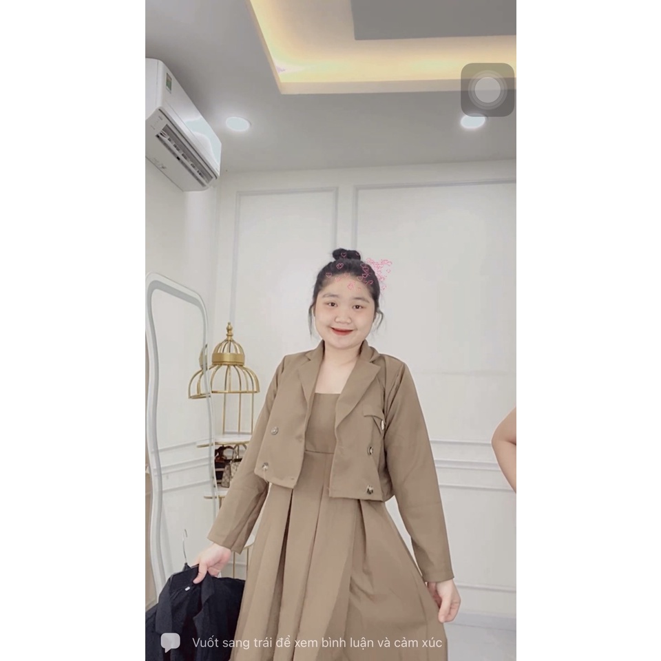 BIGSIZE 60-95KG)SET ĐẦM DÂY KÈM KHOÁC TAY DÀI SIÊU XINH