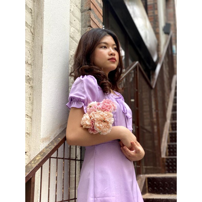 Váy nữ cổ vuông ôm ngực cổ thắt nơ, dáng váy ôm chữ A ngắn tay điểm nhấn viền thắt nơ nổi bật-VN05 | BigBuy360 - bigbuy360.vn