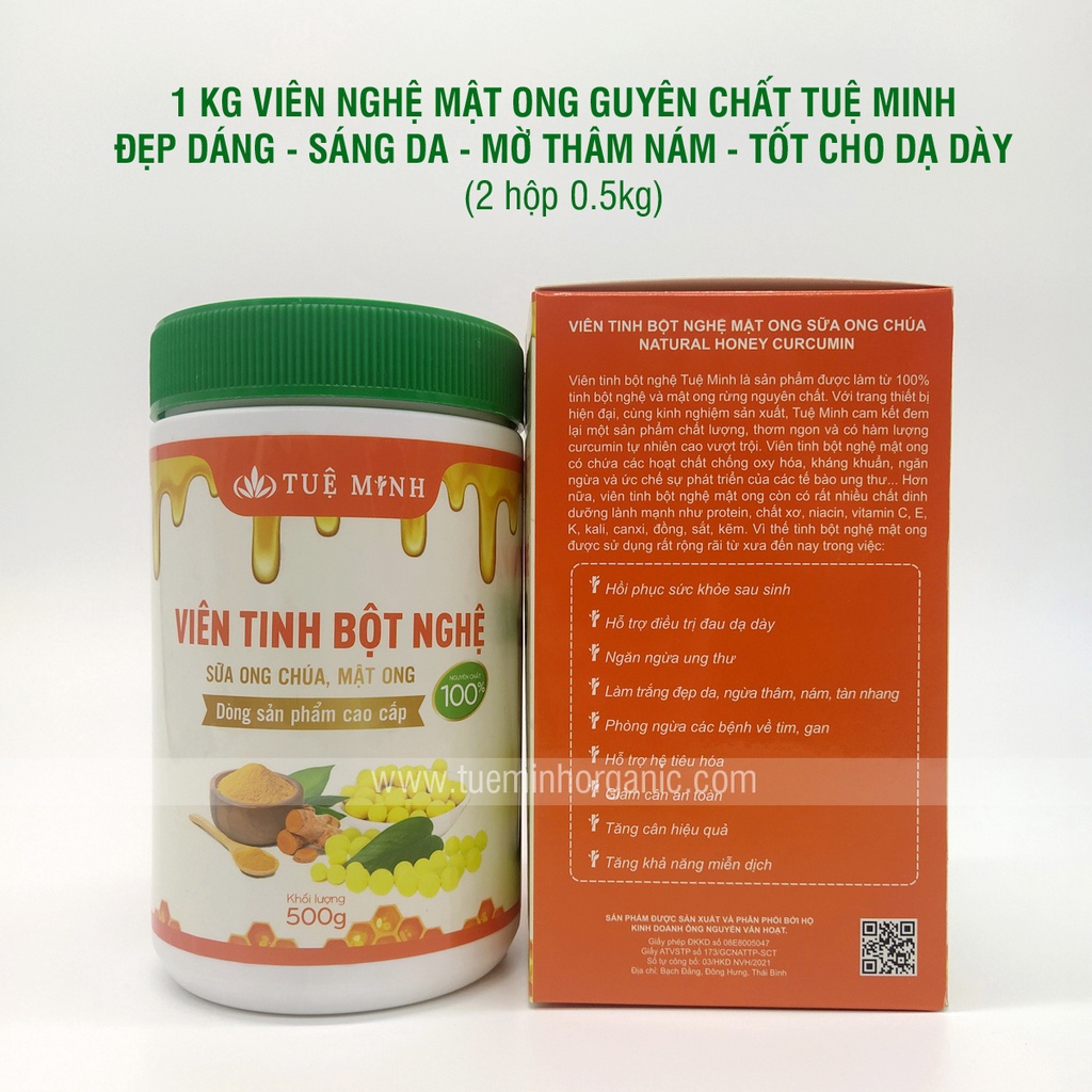 1 kg Viên Tinh bột nghệ cao cấp Tuệ Minh và Mật ong rừng nguyên chất giúp Đẹp Dáng - Sáng Da - Tốt cho Dạ dày