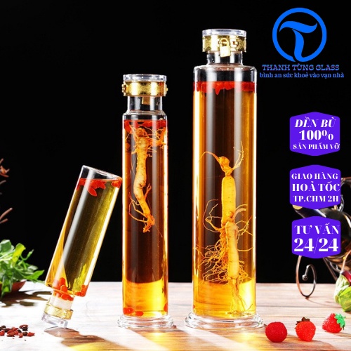 Bình trụ nắp vàng ngâm sâm gioăng cao su có khóa