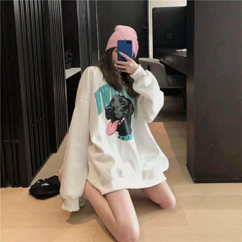 COZOK Áo sweater dáng rộng chiều dài vừa phải đa năng thời trang Hàn Quốc