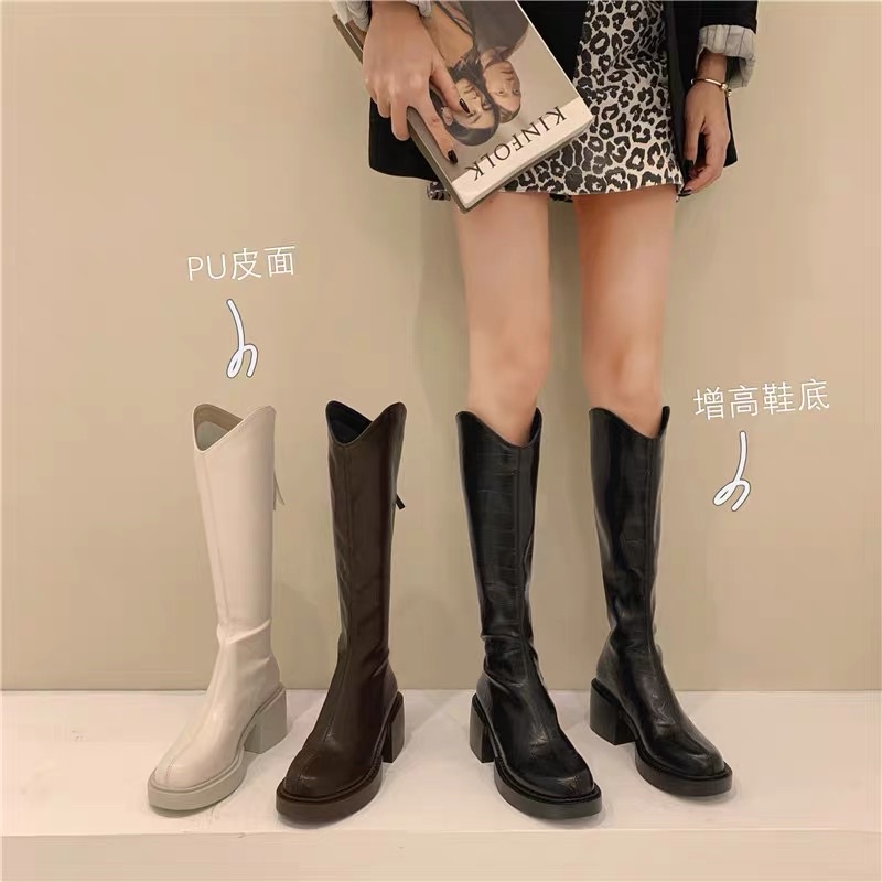 [ Sẵn Đen sz 36,37,39 Kem 35,36,38,39, Có lót lông ] Boots đùi cổ V nâng 6cm chiến binh dành cho nàng cá tính | WebRaoVat - webraovat.net.vn