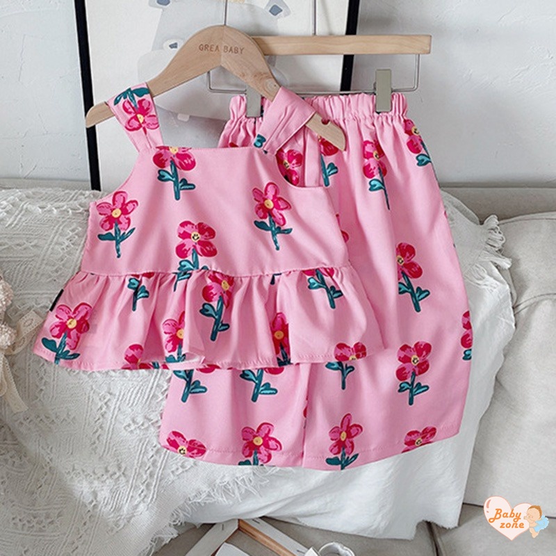 Bộ Áo Sát Nách Và Chân Váy In Hoa Thời Trang Hàn Quốc Cho Bé Gái 1-7 Tuổi