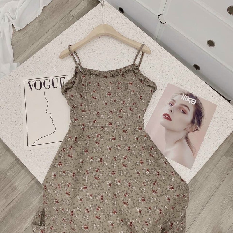 SET ĐẦM 2S HOA NUDE KÈM KHOÁC ĐỎ🖤