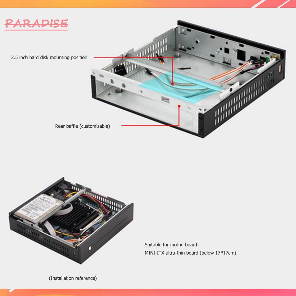 Paradise1 E-T3 Mini-ITX Case Ultra Slim SECC Computer PC Chassis Support Wall Mount