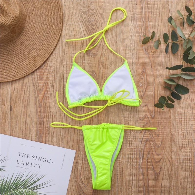 [BKN396] &lt;ÂU&gt; SET BIKINI DA BÓNG ĐEN/HỒNG/XANH NEON QUẦN THONG/LỌT KHE
