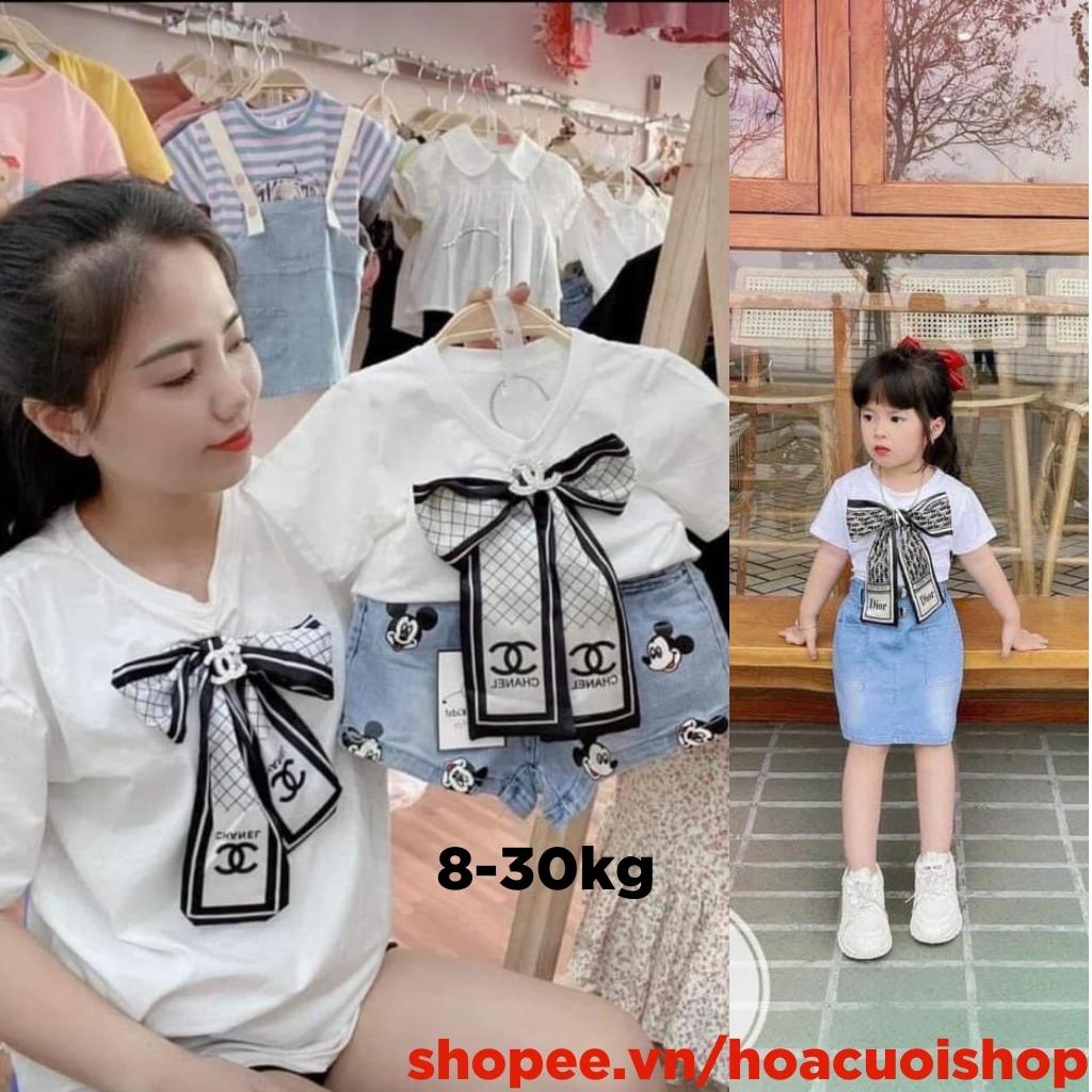 Áo Phông cotton tặng kèm nơ hàng quảng châu cao cấp cho bé - HC38