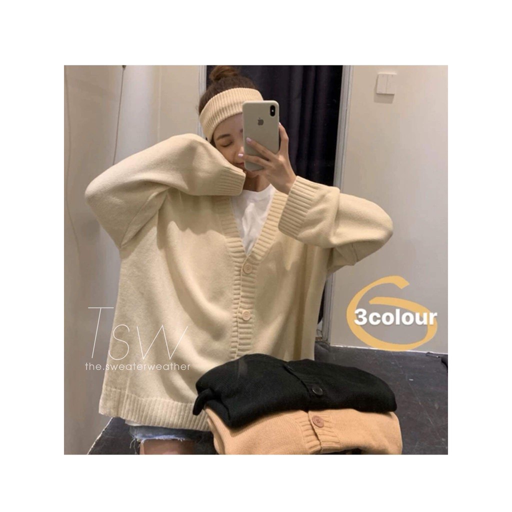 Áo khoác cardigan len trơn oversize | BigBuy360 - bigbuy360.vn