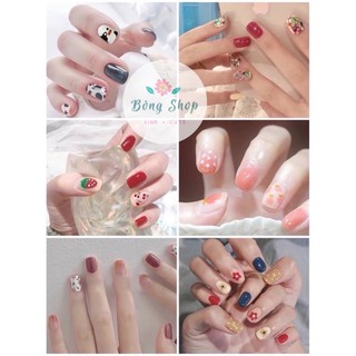 Hộp móng tay giả KHÔNG keo dán thời trang rẻ đẹp, tiện lợi P2 set 24 móng Bông Shop