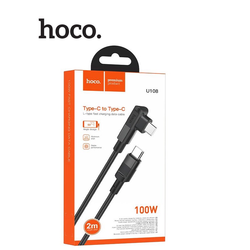 Cáp sạc điện thoại HOCO U108 kiểu L bện Nylon chống gãy, sạc nhanh 100W Type C to Type C