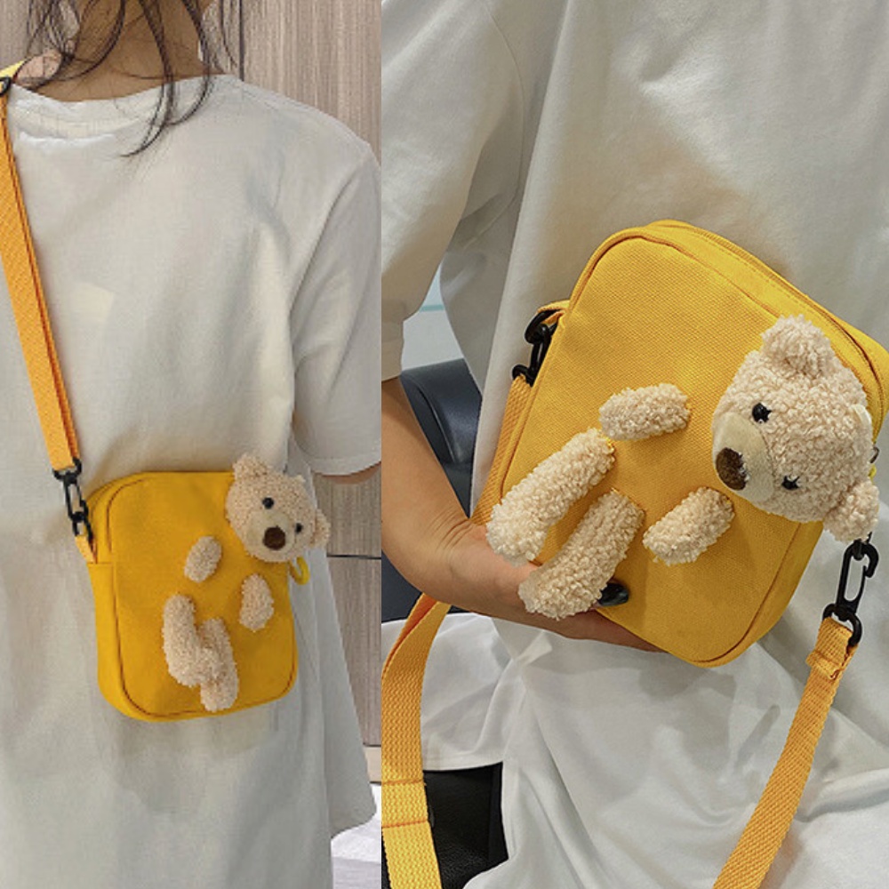 Túi đeo chéo hình gấu dễ thương chất liệu vải canvas JP5