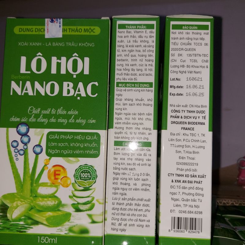 《date 2025-150ml》Dung dịch vệ sinh phụ nữ Lô hội nano bạc