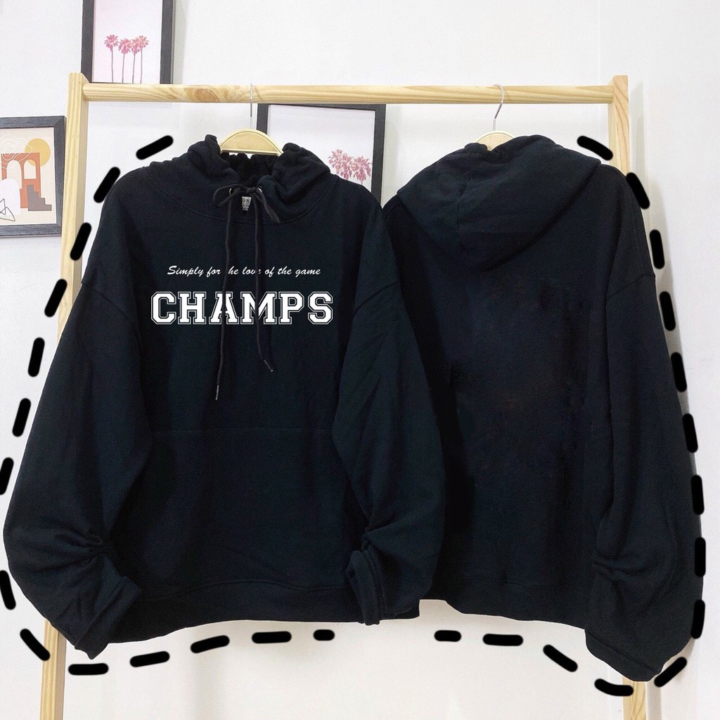 Áo hoodie unisex dáng rộng in chữ CHAMPS kiểu dáng basic chất vải dầy đẹp