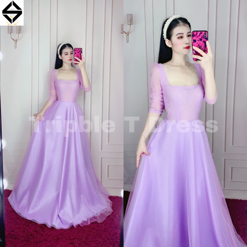 Đầm maxi mặc cưới TRIPBLE T DRESS nhẹ nhàng thanh lịch chất lưới nhũ lấp lánh - size M/L - MS191Y